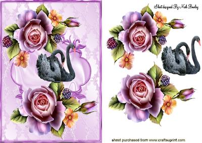 Summer Roses with Black Swans