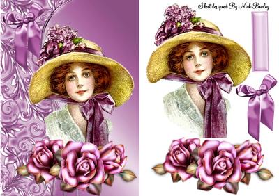 Pretty Lady with Pink Roses in a Flower Bonnet