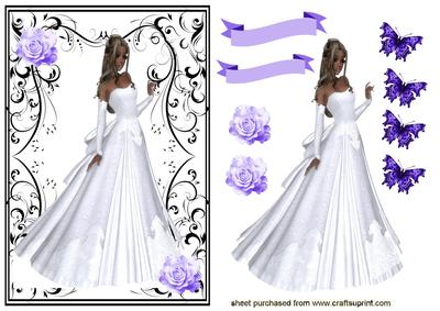 Pretty Lady in White Gown, with Purple Roses
