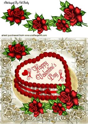 Valentine Cake with Red Roses 8x8