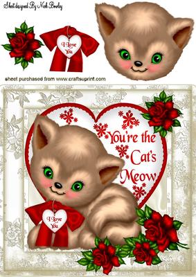 You're the Cats Meow, with Red Roses 8x8