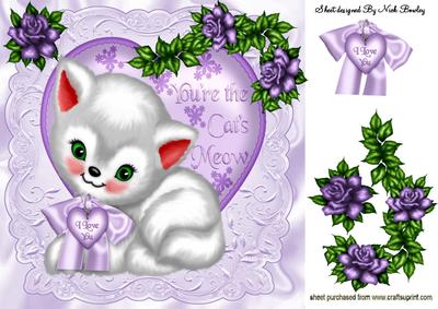 You're the Cats Meow, with Purple Roses 8x8