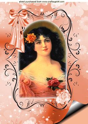 Beautiful Vintage Lady, with Peach Roses A4 Topper