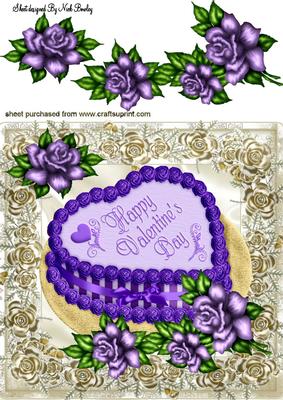 Valentine Cake with Purple Roses 8x8