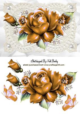 Gold Roses on Vintage Lace with Pearls