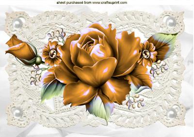Gold Roses on Vintage Lace with Pearls A4
