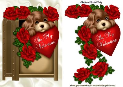 Valentine Puppy in Letterbox with Roses