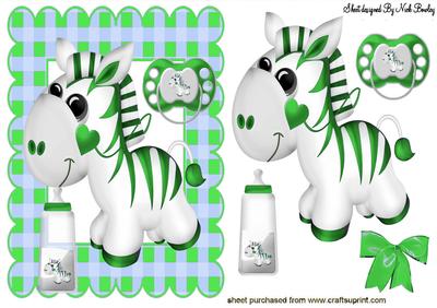 Little Zebra in Green with Babies Bottle