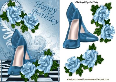 Pretty Blue Shoes with Blue Roses Birthday