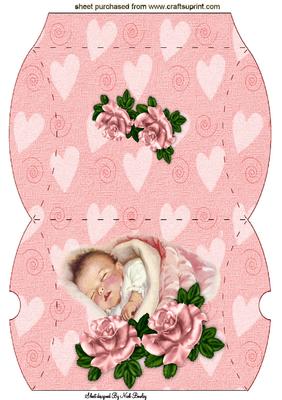 Cute Little Baby Girl with Pink Roses Pillow Box