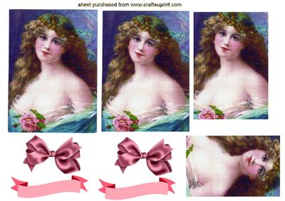 Pretty Vintage Lady in Blue with Pink Rose
