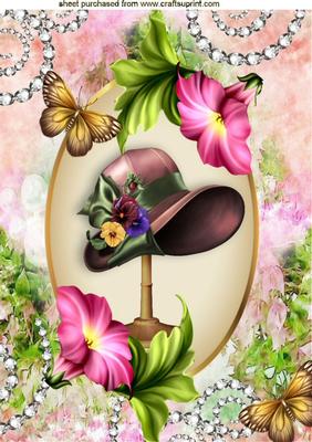 Ladies Hat on a Stand with Pretty Flowers A4