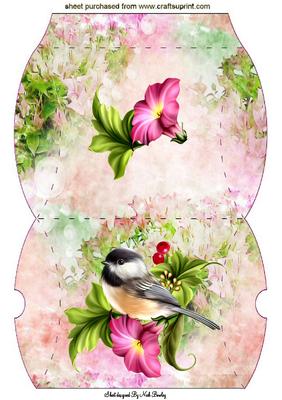 Little Bird on a Branch with Flowers Pillow Box