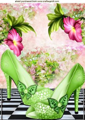 Pretty Green Sparkle Shoes with Flowers A4