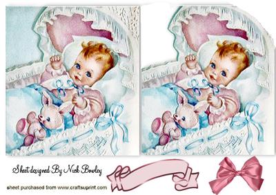 Vintage Baby Girl in Crib with Bunny