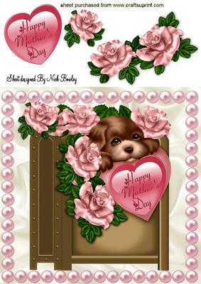 Mothers Day Puppy in Letter Box with Roses 8x8