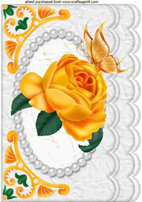 Yellow Rose with Pearls and Butterflies A4