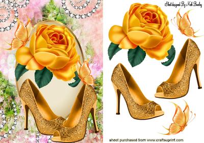 Gold Shoes with Yellow Rose