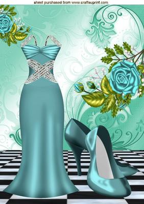 Turq Gown with Shoes and Turq Roses A4