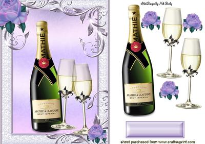 Champagne & Glasses with Lilac Rose