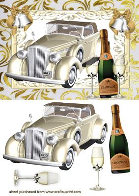Wedding Car with Gold Bells and Champagne