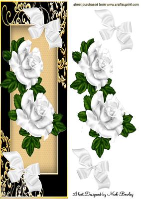 White Roses, White Bow in Black/gold Tall Dl