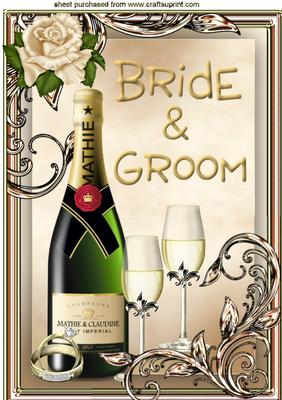 Bride & Groom with Champers and Cream Rose A4