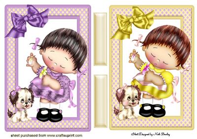Little Girls with There Puppies Quick Cards