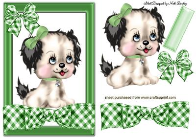 Cutie Puppy on Green Ginham Bow