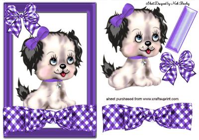 Cutie Puppy on Purple Gingham Bow