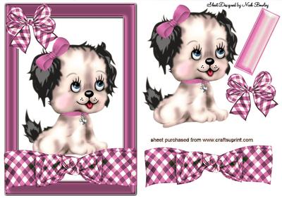 Cutie Puppy on Pink Gingham Bow