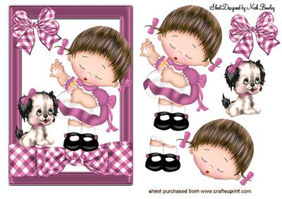 Little Girl with Puppy with Pink Gingham Bow