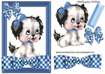 Cutie Puppy on Blue Gingham Bow
