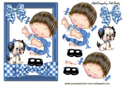 Little Girl with Puppy with Blue Gingham Bow