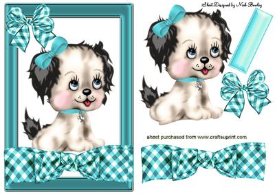 Cutie Puppy on Turq Gingham Bow