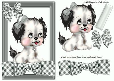 Cutie Puppy on Silver Gingham Bow
