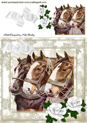 Beautiful Horses with White Roses 8x8