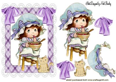 Vintage Girl in Bonnet with Kitten