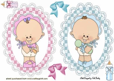 Babies, Boy and Girl in Gingham Lace Toppers
