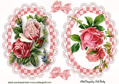 Pretty Pink and Red Roses in Lace Gingham Toppers