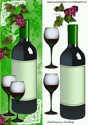 Lovely Bottle of French Wine with Grapes Tall Dl