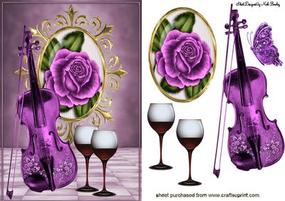 Purple Rose with Violin and Wine