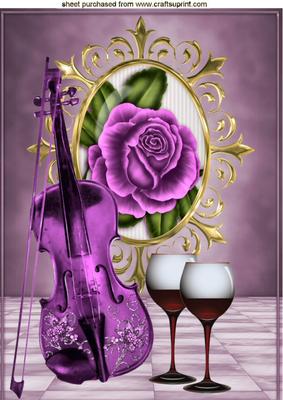 Purple Rose with Violin and Wine A4