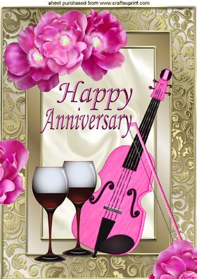 Pink Violin and Pink Flowers for an Anniversary