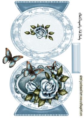 Pretty Blue Roses with Butterflies Quick Card