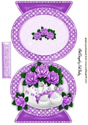Baby Girls Bootee with Purple Roses Quick Card