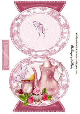 Pretty Teaset in Pink with Roses Quick Card