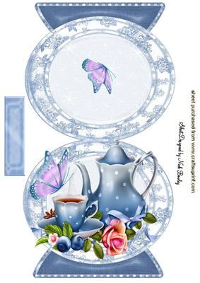 Pretty Teaset in Blue with Roses Quick Card
