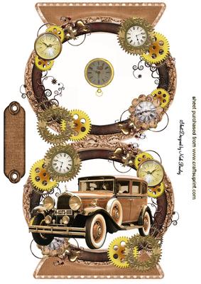 Vintage Car in Steampunk Clock Frame Quick Card