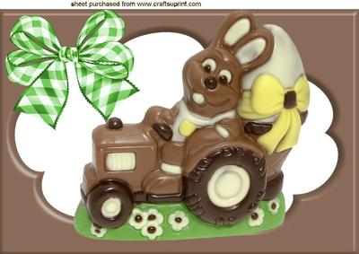Choccy Bunny in a Tractor in Choccy Frame A4